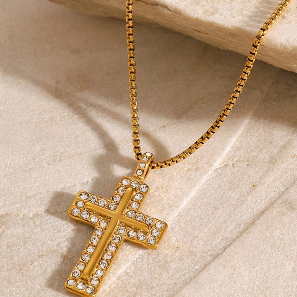 Jack&Din 18K Gold-Plated Inlaid Zircon Cross Necklace